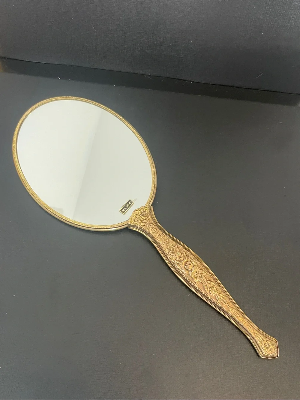 Vintage Dresser Mirror Set Vanity Tray Hand Mirror Cameo Matson Gold Plate